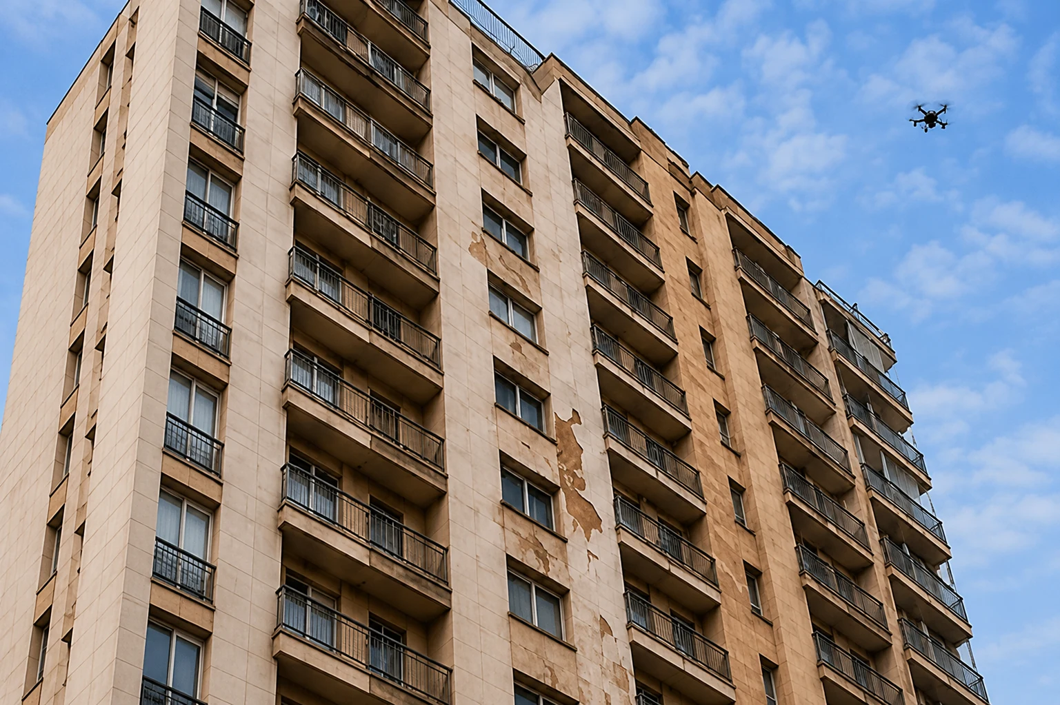 Fachada de edificio con patologías